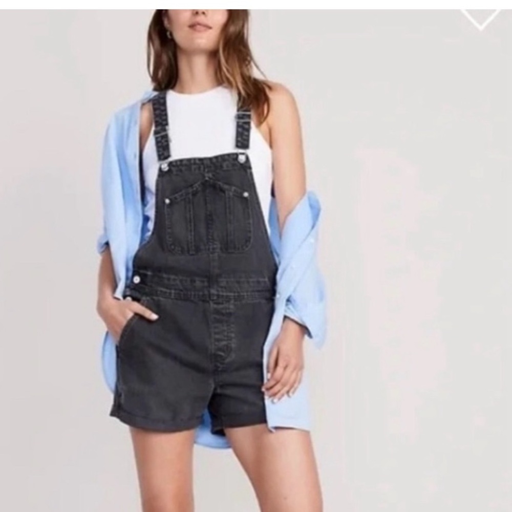 Old Navy Black Slouchy Non Stretch Denim Overalls Size S - Picture 1 of 11